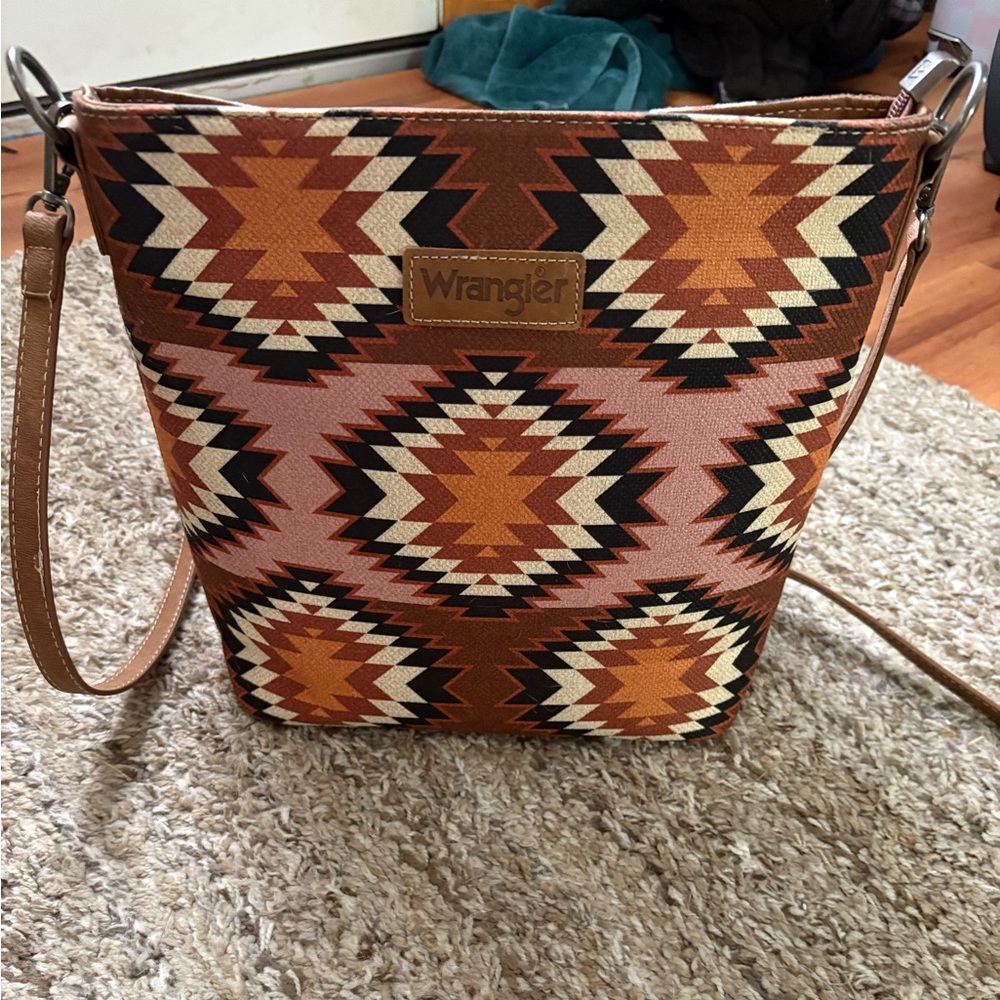 Wrangler Women's Crossbody Bag - Brown and Black Aztec Design